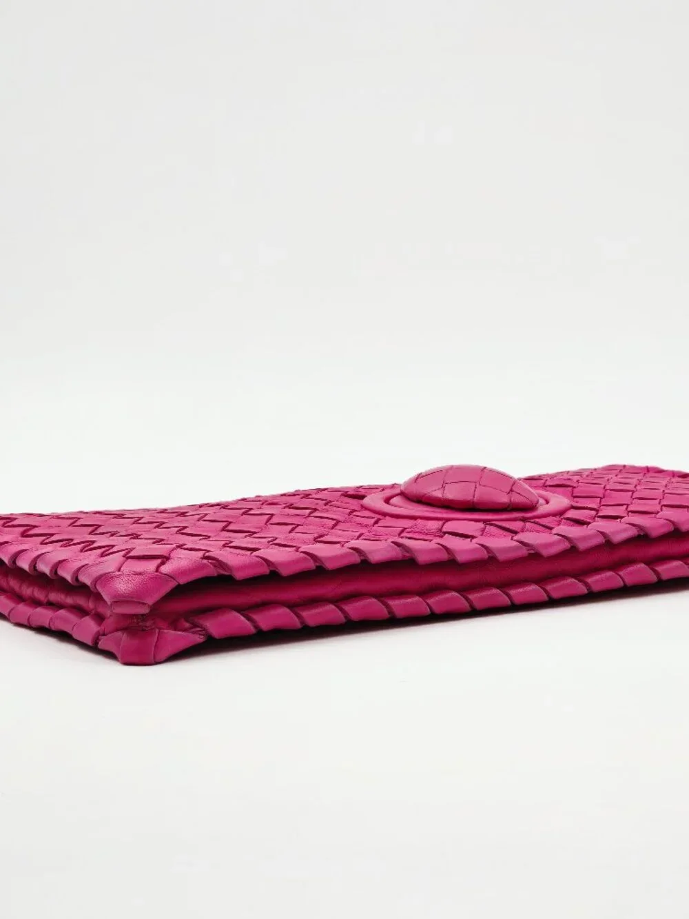 Bottega Veneta Intrecciato Pink Leather Clutch Bag Woven Wallet Purse